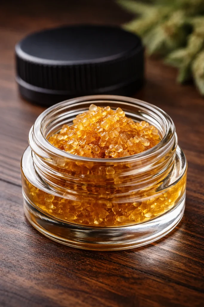 Glass concentrate jar showing proper storage example for how to store cannabis concentrate safely