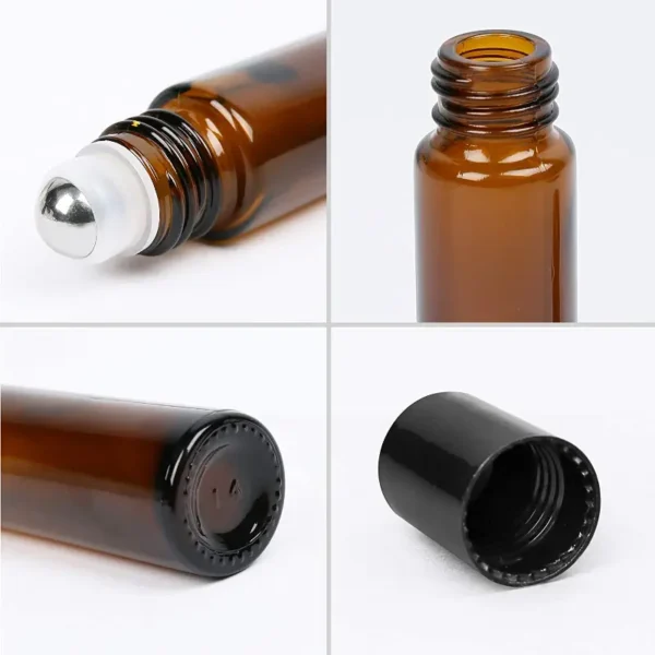 3 ml Amber Glass Roller Bottles with Lid 9 3 ml Amber Glass Roller Bottles with Lid