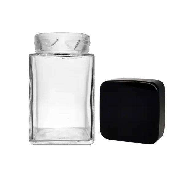 Square Clear 4oz Glass Marijuana Jar With Black Child Resistant Cap 7 Square Clear 4oz Glass Marijuana Jar With Black Child Resistant Cap
