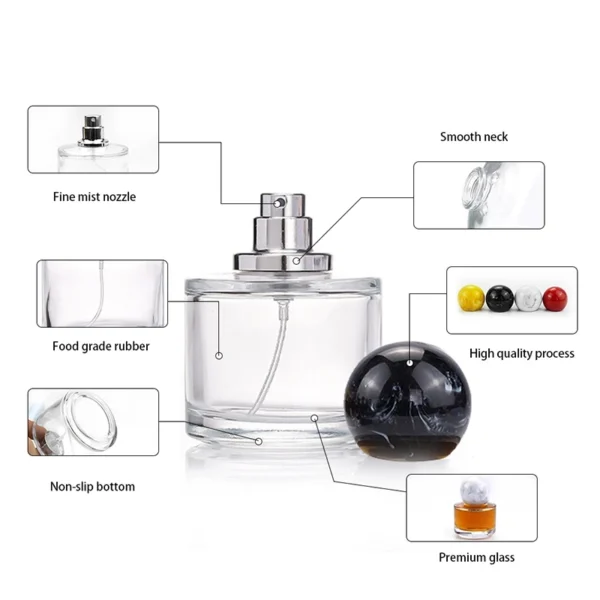 Classic Cylinder: Clear High-Clarity Glass Perfume Bottle - 100ml Round Fragrance Container with Silver Fine Mist Sprayer 13 Classic Cylinder: Clear High-Clarity Glass Perfume Bottle - 100ml Round Fragrance Container with Silver Fine Mist Sprayer