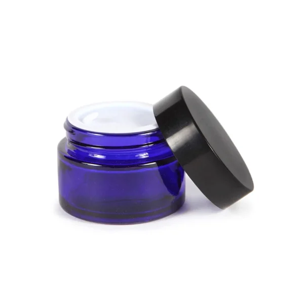Cosmetic Packaging Bottle 30g Blue Face Cream Glass Jar with Black Lid 4 Cosmetic Packaging Bottle 30g Blue Face Cream Glass Jar with Black Lid