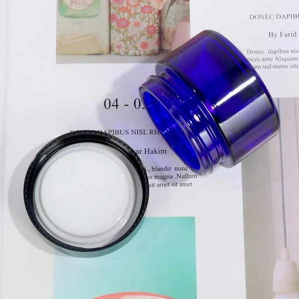 Cosmetic Packaging Bottle 30g Blue Face Cream Glass Jar with Black Lid 5 Cosmetic Packaging Bottle 30g Blue Face Cream Glass Jar with Black Lid