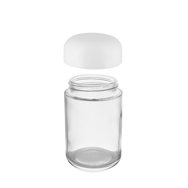 5oz Clear Cannabis Glass Jar with White Dome Child Resistant Capable Cap 7 5oz Clear Cannabis Glass Jar with White Dome Child Resistant Capable Cap