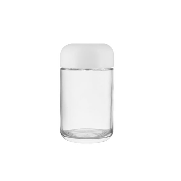 5oz Clear Cannabis Glass Jar with White Dome Child Resistant Capable Cap 6 5oz Clear Cannabis Glass Jar with White Dome Child Resistant Capable Cap