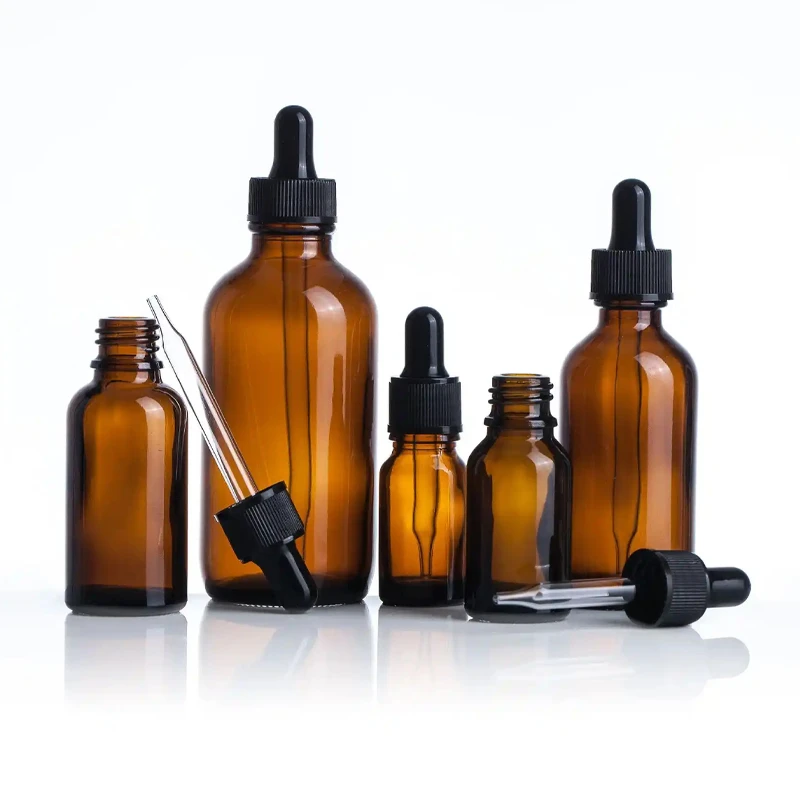 Amber Glass Boston Round Bottles with Dropper