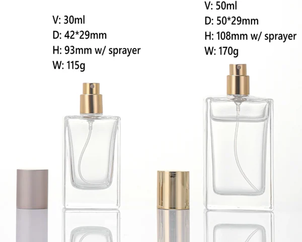 30ml 50ml High Quality Thick Base Rectangular Clear Perfume Bottle with Box Packaging | Luxury Empty Glass Perfume Bottles for Custom Fragrance Packaging