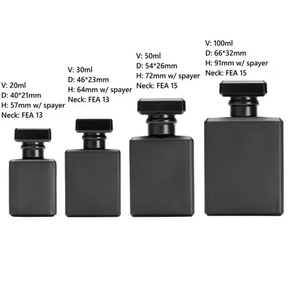 20ml 30ml 50ml 100ml Classic Black Luxury Glass Perfume Bottles for Men | Empty Cologne Bottles for Custom Fragrance Packaging